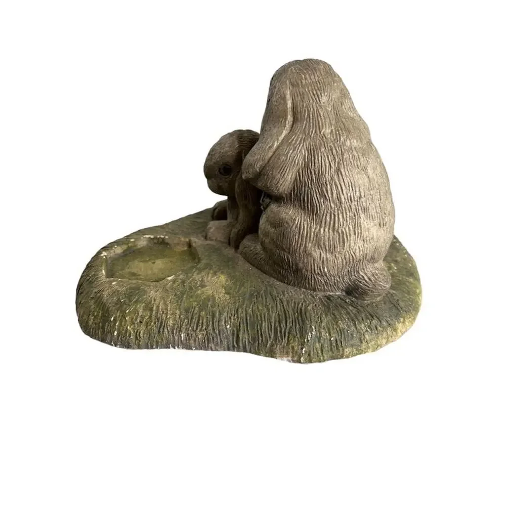Whimsical Gray Resin Bunny Figurine with Candle Holder for‎ Tea Light